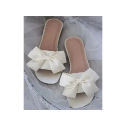 Shoetopia Women White Open Toe Flats With Bows-picture-16
