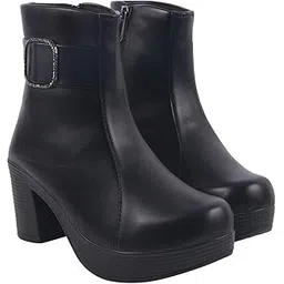 shoetopia Women’s Ankle Boots with Block Heel and Side Zipper Stylish Suede Finish Booties with Buckle Detail, Comfortable Everyday Footwear-picture-37