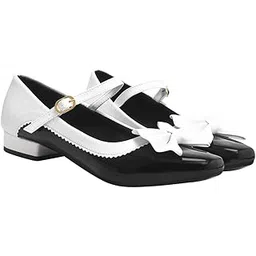 shoetopia Women’s Black & White Mary Jane Retro Bow Detail Pumps with Strap | Low Heel Dress for Party,Casual-picture-28