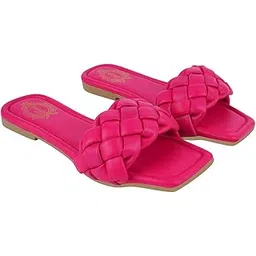 shoetopia Women's Braided Flat Slip-On Sandals Comfortable || Open-Toe Casual Slides for Summer, Beach-picture-29