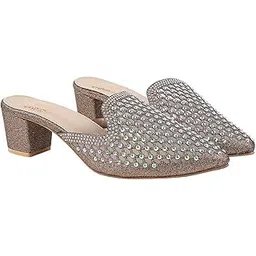 shoetopia Women's Embellished Block Heel Mules – Slip-On Shoes with Rhinestone Detailing-picture-41