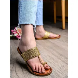 Shoetopia Women's Golden Toe Ring Sandals-picture-29