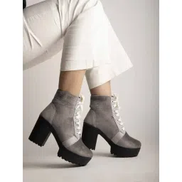 Shoetopia Women's Grey Derby Boots-picture-33