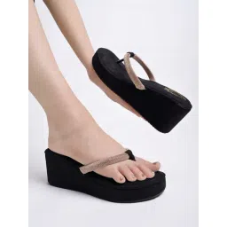 Shoetopia Women's Rose Gold Thong Wedges-picture-31