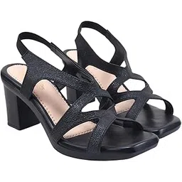 shoetopia Women's Stylish Black Block Heel Sandals | Comfortable Slingback Heels for Casual, Party & Office Footwear EU38-picture-28