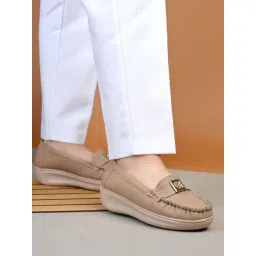 Shoetopia Women's Tan Wedge Loafers-picture-11