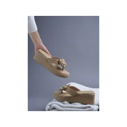 Shoetopia Womens Upper Bow Detailed Beige Wedges Heels-picture-12