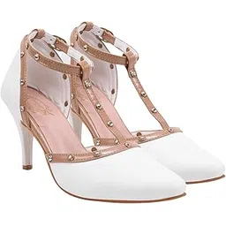 shoetopia Women’s White T-Strap Studded Heels – Elegant Pointed Toe Dress Pumps with Mid Stiletto Heel and Adjustable Buckle for Party, Office & Formal Footwear EU41-picture-14