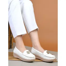 Shoetopia Women's White Wedge Loafers-picture-27