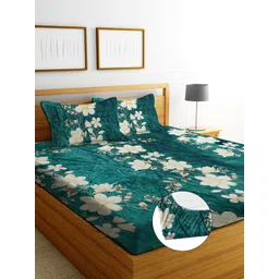 SHOMES Green Cotton 220 TC Fitted King Bedsheets With 2 Pillow Covers-picture-31