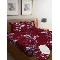 SHOMES Maroon & Maroon Floral 220 TC King Bedsheet with 2 Pillow Covers-picture-32