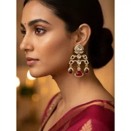 SHONA'S STYLE Artificial Stones Studded And Beaded Teardrop Shaped Drop Earrings-picture-21