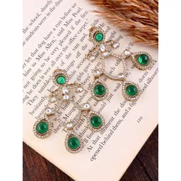 SHONA'S STYLE Artificial Stones Studded And Beaded Teardrop Shaped Drop Earrings-picture-22