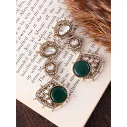 SHONA'S STYLE Brass-Plated Stones Studded & Pearls Beaded Circular Drop Earrings-picture-37