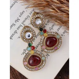 SHONA'S STYLE Brass-Plated Zircon Studded Circular Shaped Drop Earrings-picture-30