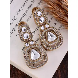 SHONA'S STYLE Brass-Plated Zircon Studded Triangular Shaped Drop Earrings-picture-35