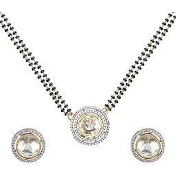 shona’s style Polki Dupe Mangalsutra Set for Women, Necklace with Black Beaded chain and Studs Earrings, Fashion Jewelery Set (NAYAN POLKI_SET)-picture-40