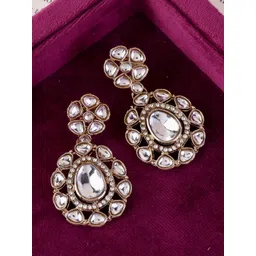 SHONA'S STYLE Rhodium-Plated Crystals Studded Contemporary Drop Earrings-picture-32