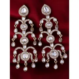 SHONA'S STYLE Rhodium-Plated Zircon Studded Long Teardrop Leaf Chandelier Drop Earrings-picture-21
