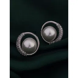 SHONA'S STYLE Stainless Steel Rhodium-Plated AD Studded Circular Shaped Studs-picture-15