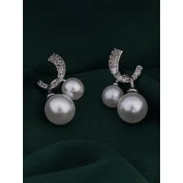 SHONA'S STYLE Stainless Steel Rhodium-Plated AD Studded Contemporary Drop Earrings-picture-13