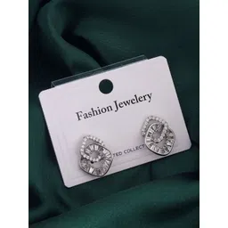 SHONA'S STYLE Stainless Steel Rhodium-Plated AD Studded Geometric Shaped Studs image 5