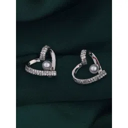 SHONA'S STYLE Stainless Steel Rhodium-Plated AD Studded Heart Shaped Studs-picture-8