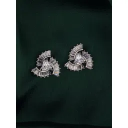 SHONA'S STYLE Stainless Steel Rhodium-Plated AD Studded Triangular Shaped Studs-picture-12