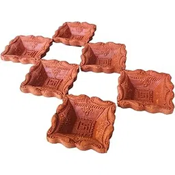 SHOP BY ROOM Square Shaped Traditional Clay Diya/Teracotta Diya/Mitti Ka Diya for Festival/Pooja/Diwali/Durga Pooja/Ganesh Chaturthi - Pack of 6-picture-10