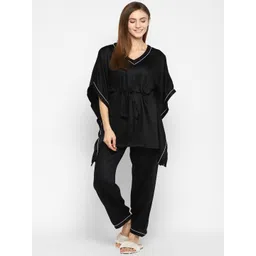 shopbloom Women Black Kaftan Night Suit-picture-30