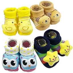 shopcash Baby Boy's and Baby Girl's Cute Cotton Ankle Length Socks - Pack of 4 (0-3 Months , Multicolour)-picture-33