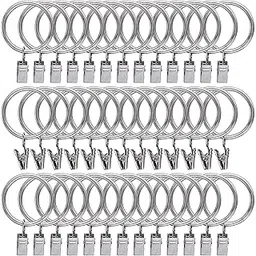 SHOPEE 40 PCS Curtain Backdrop Rings with Clips, Drapery Clips with Rings, Hangers Drapes Rings 2 Inch Interior Diameter, Fits up to 1.75 Inch Curtain Rod,Silver-image-3