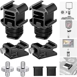 SHOPEE 8 PCs Hot Shoe Mount Adapter Kit, Including Triple Cold Shoe Mount, 1/4” Screw Adapter, Flash Stand Bracket, and Hot Shoe Cover for DSLR Camera, LED Light, Microphone, Light Stand, Monitor-image-3