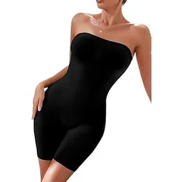 shopella Strapless Shapewear Bodysuit for Women - Tummy Control, Butt Lifter, Mid Thigh Slimmer Body Shaper - Under Dress Full Body Shapewear Free Size (Black)-picture-38