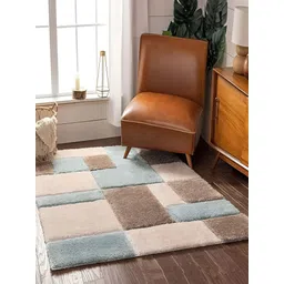 Shopgallery Beige & Brown Geometric Anti-Skid Shaggy Carpet-picture-37