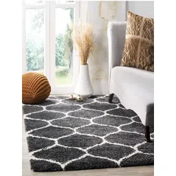 Shopgallery Grey & White Geometric Anti-Skid Shaggy Carpet-picture-41