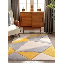 Shopgallery Grey & Yellow Geometric Anti-Skid Shaggy Carpet-picture-14