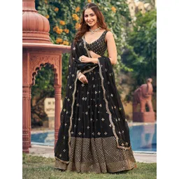 SHOPGARB Embroidered Sequinned Semi-Stitched Lehenga & Unstitched Blouse With Dupatta-picture-12