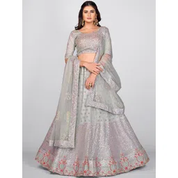 SHOPGARB Grey & Silver-Toned Embellished Sequinned Semi-Stitched Lehenga & Unstitched Blouse With Dupatta-picture-38