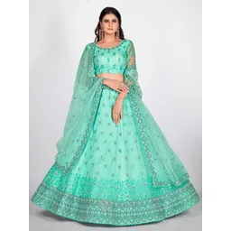 SHOPGARB Turquoise Blue & Green Semi-Stitched Lehenga & Unstitched Blouse With Dupatta-picture-23