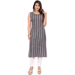 shopirio Rayon Black Linning Design Kurti with White Pant, Porcine Print Sleeve-Less Knee Length Kurta Set for Women & Girls(Medium, Bust Size- 38 in)-picture-16