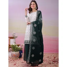 SHOPLANCE Women Ethnic Motifs Embroidered Regular Sequinned Kurta with Sharara & With Dupatta-picture-17