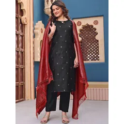 SHOPLANCE Women Regular Chanderi Cotton Kurta with Trousers & With Dupatta-picture-11