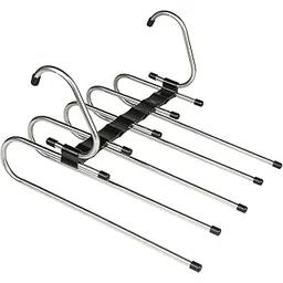 SHOPOLIFE Clothes Stand for Drying || Cupboard Hanger Hook, Foldable Stainless Steel 5 in 1 Hanger, Space Saving Rack for Jeans, Pants, Trousers, Leggings, Wardrobe etc. (1 Pc - Multicolor)-picture-19