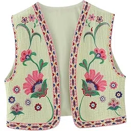 shopora Women Floral Embroidery Vest Open Front Jacket Vintage Style Female Crop Top L Multicolor | Womens Clothing | Coats & Jackets-picture-19