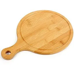 shoppershub pnq Bamboo Wood Based Round Pizza Bat Serving Plate Size - 20 cm Wooden Cake Server-picture-35