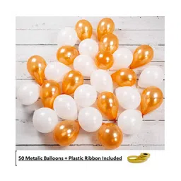 Shopperskart Metallic Balloons With Plastic Ribbon Orange & White - Pack Of 50-picture-10