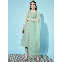 Shopping Queen Women Paisley Embroidered Sequinned Kurta With Trousers & With Dupatta-picture-19