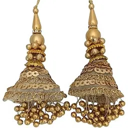 Shoppingover Golden latkan for Lehenga Blouse Tassels Handmade Dress Ornaments (Pack of 2 Latkans)-picture-38