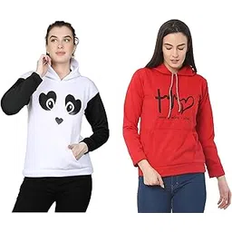 shoppy assist 2Pc Combo Pack-Cotton Fleece Hoodies for Women-Warm & Soft Fabric-Printed-Graphic Prints-Sweatshirts with Hoodie-picture-36